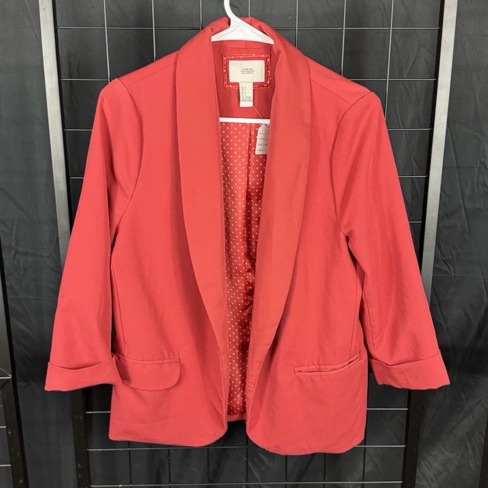 I Love H81 Los Angeles Red Blazer Womens Size L Polka Dot Lined Open Front